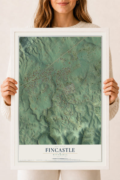 Map of Fincastle, Tennessee, 18 x 24 inch print in a white wood frame