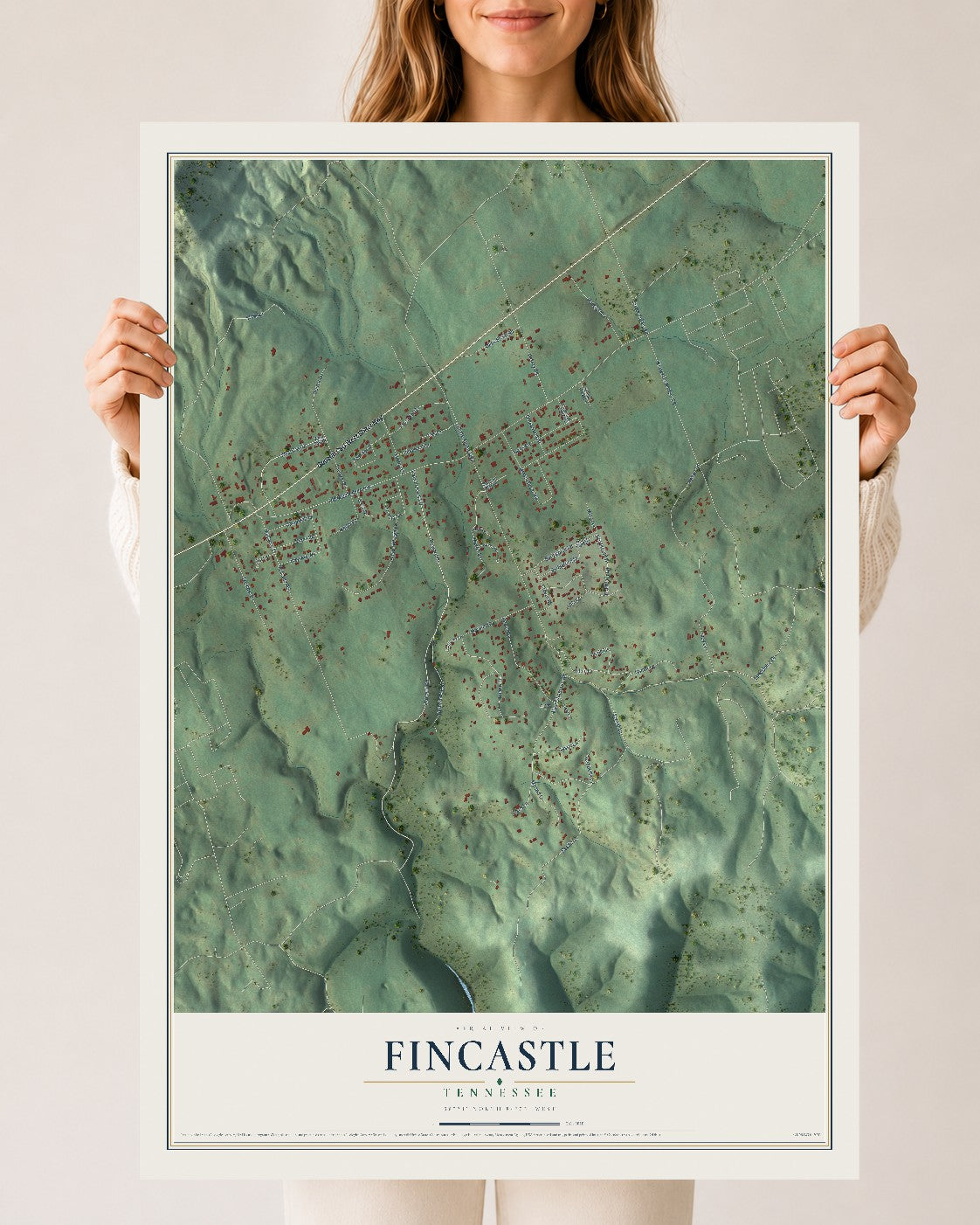 Map of Fincastle, Tennessee, 24 x 36 inch unframed archival matte print