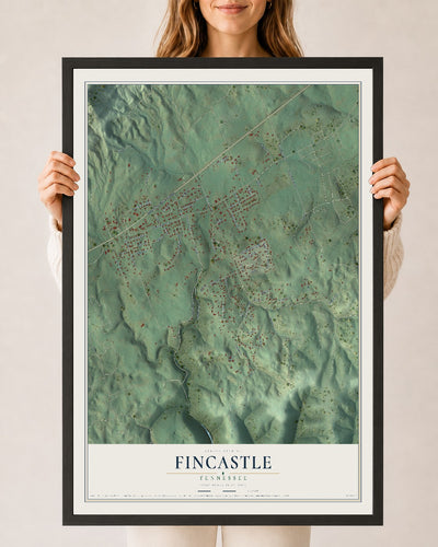 Map of Fincastle, Tennessee, 24 x 36 inch print in a black wood frame
