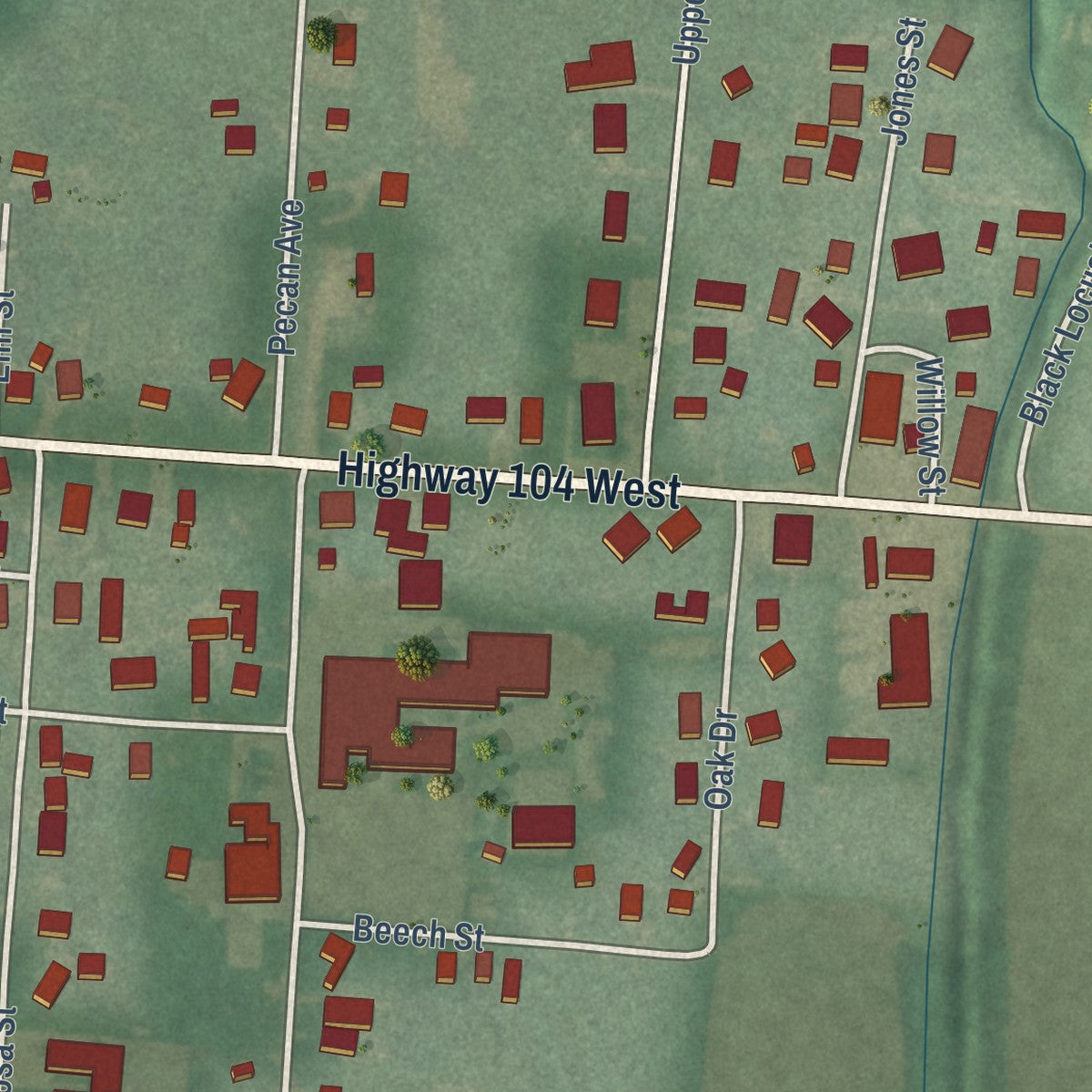 Close-up of the map of Finley, Tennessee print showing street and building detail