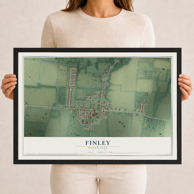 Map of Finley, Tennessee, 12 x 18 inch print in a black wood frame