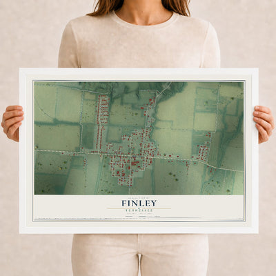 Map of Finley, Tennessee, 12 x 18 inch print in a white wood frame