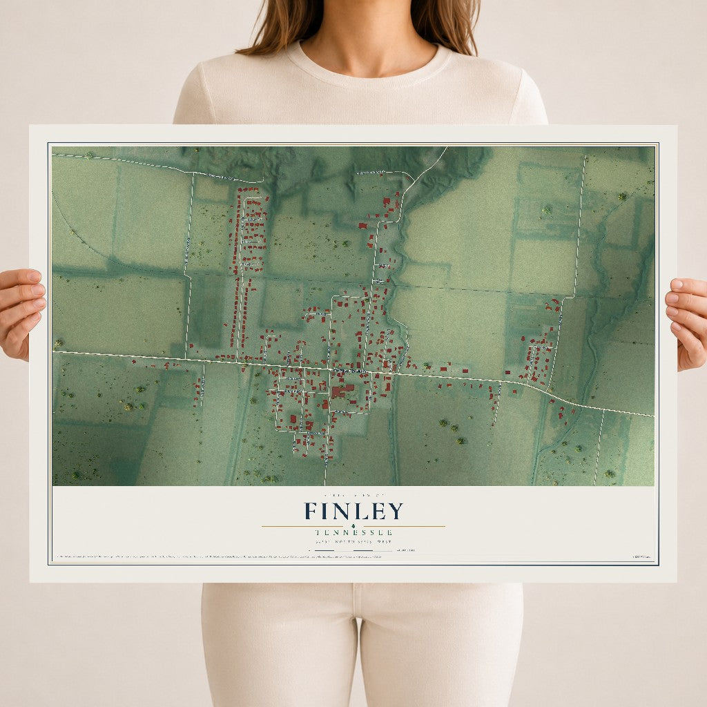 Map of Finley, Tennessee, 18 x 24 inch unframed archival matte print