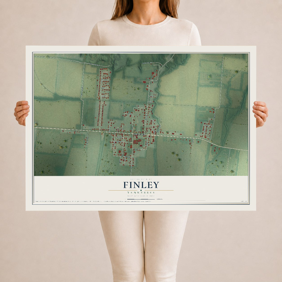 Map of Finley, Tennessee, 24 x 36 inch unframed archival matte print