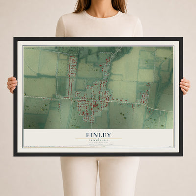 Map of Finley, Tennessee, 24 x 36 inch print in a black wood frame