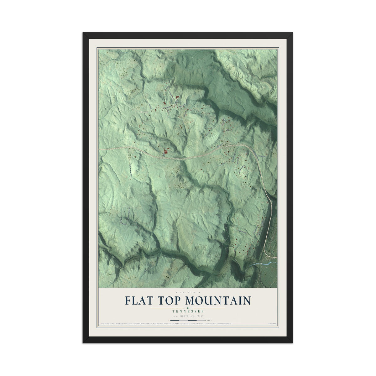 Map of Flat Top Mountain, Tennessee, 12 x 18 inch print in a black wood frame