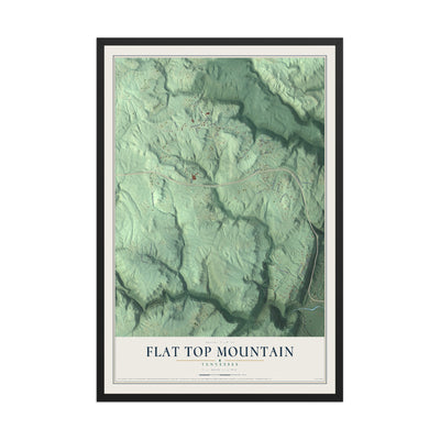 Map of Flat Top Mountain, Tennessee, 12 x 18 inch print in a black wood frame