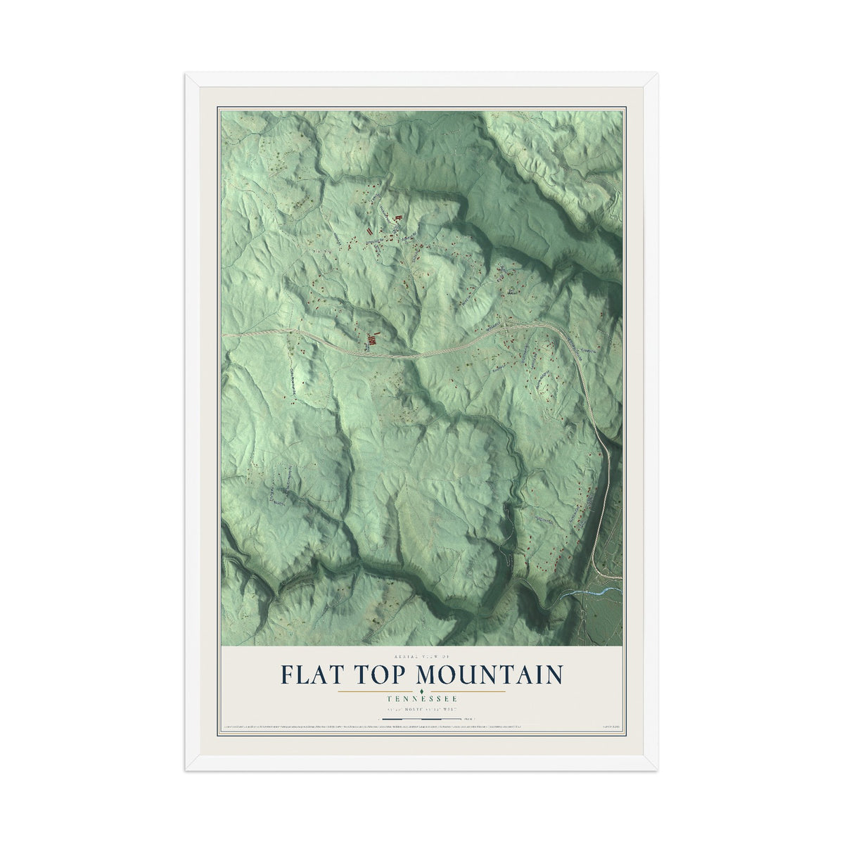 Map of Flat Top Mountain, Tennessee, 12 x 18 inch print in a white wood frame