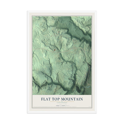 Map of Flat Top Mountain, Tennessee, 12 x 18 inch print in a white wood frame