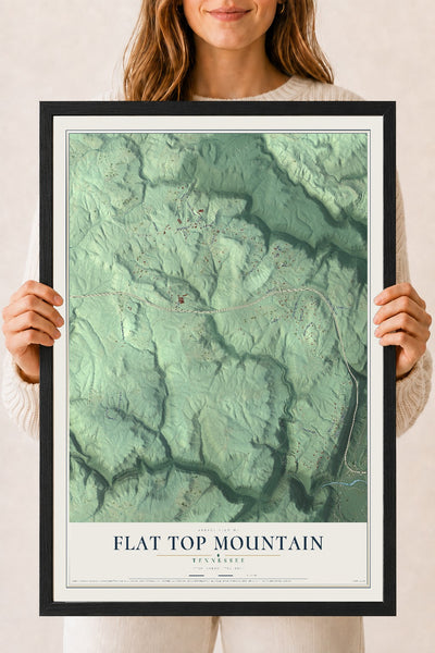 Map of Flat Top Mountain, Tennessee, 18 x 24 inch print in a black wood frame