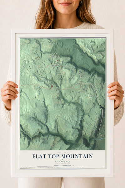 Map of Flat Top Mountain, Tennessee, 18 x 24 inch print in a white wood frame