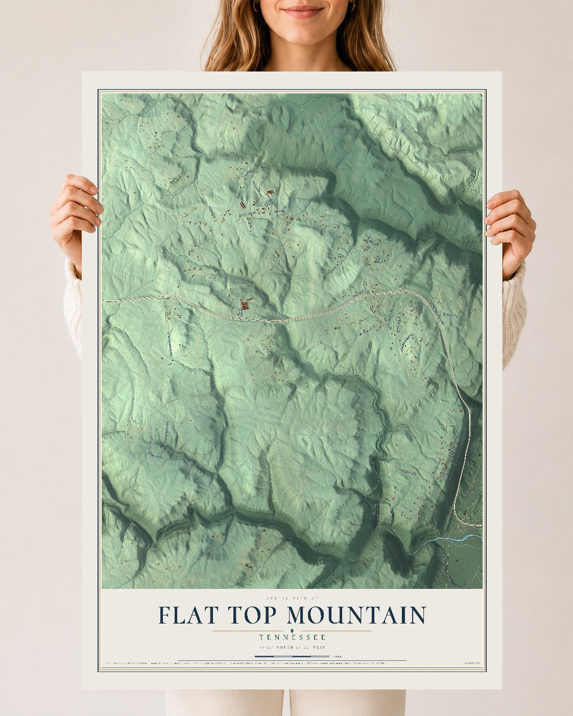Map of Flat Top Mountain, Tennessee, 24 x 36 inch unframed archival matte print