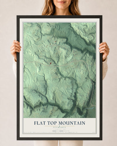 Map of Flat Top Mountain, Tennessee, 24 x 36 inch print in a black wood frame