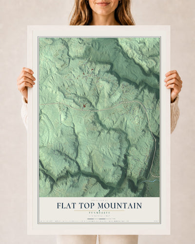 Map of Flat Top Mountain, Tennessee, 24 x 36 inch print in a white wood frame