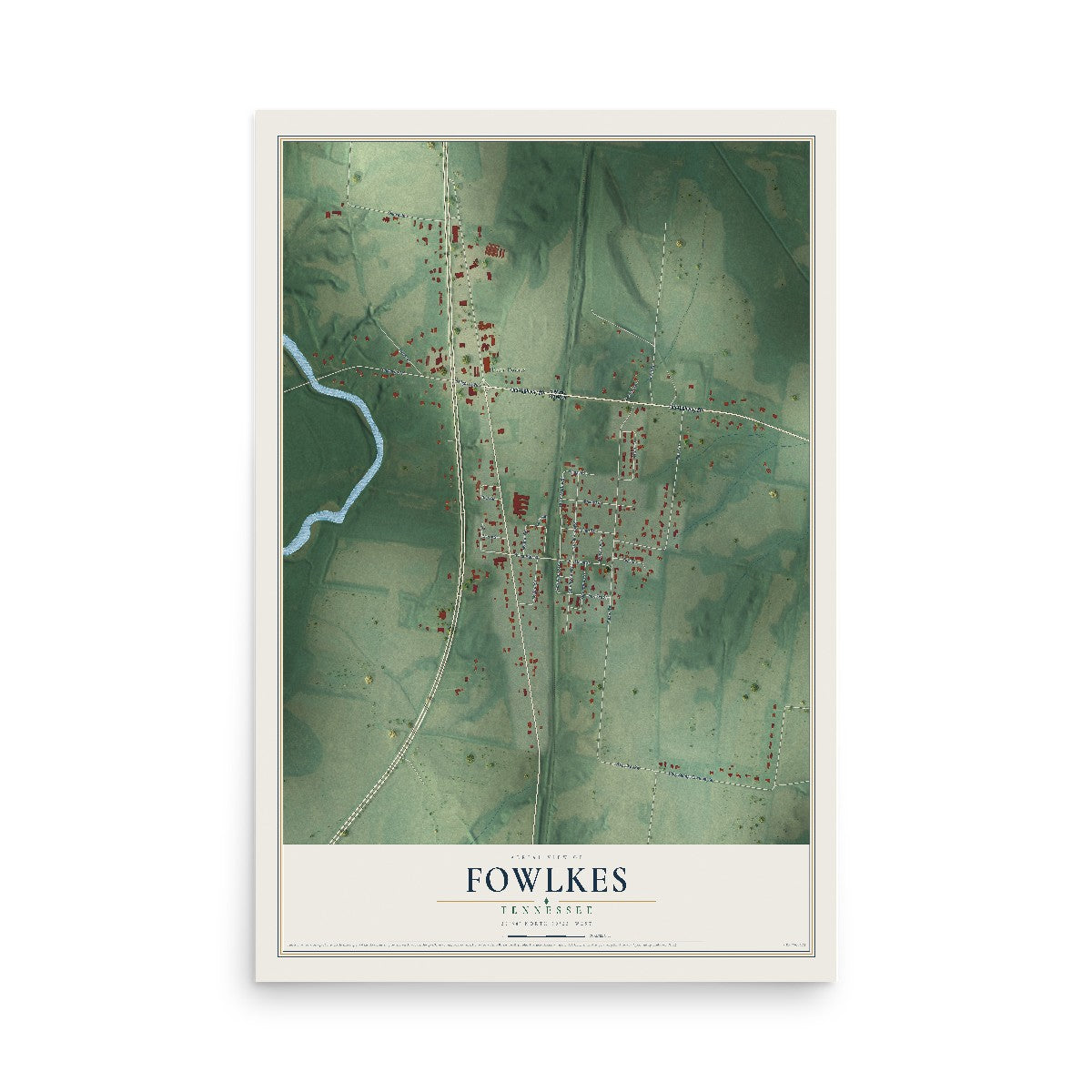 Map of Fowlkes, Tennessee, 12 x 18 inch unframed archival matte print