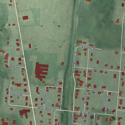 Close-up of the map of Fowlkes, Tennessee print showing street and building detail