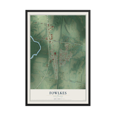 Map of Fowlkes, Tennessee, 12 x 18 inch print in a black wood frame
