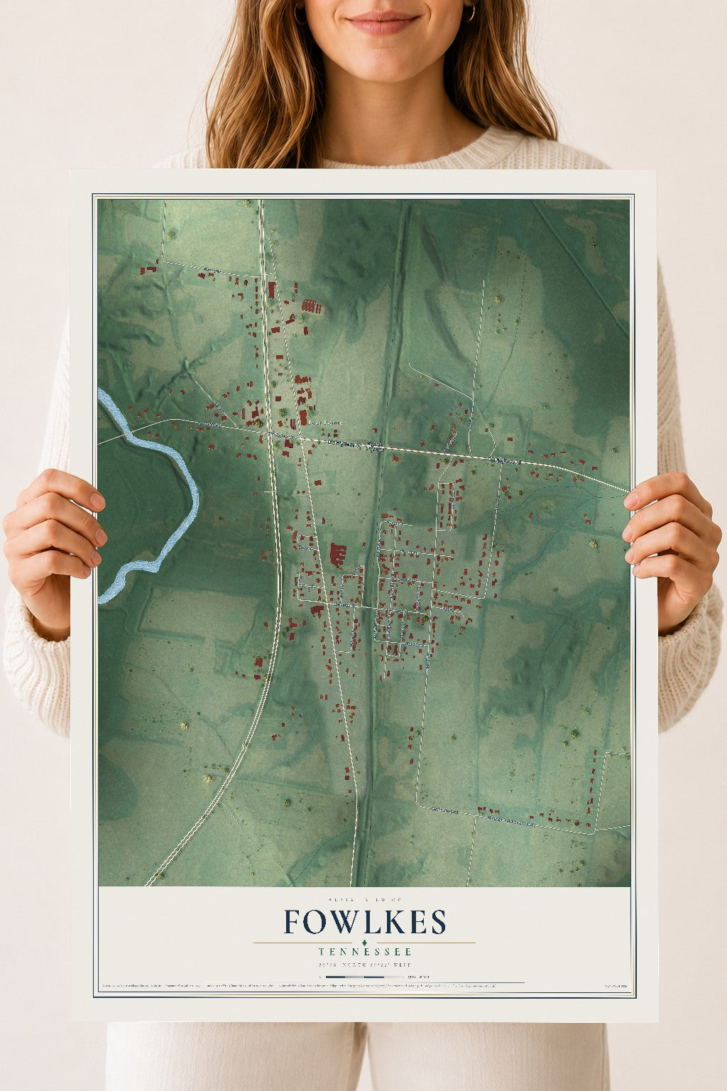 Map of Fowlkes, Tennessee, 18 x 24 inch unframed archival matte print