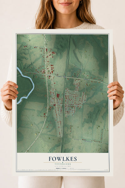 Map of Fowlkes, Tennessee, 18 x 24 inch unframed archival matte print