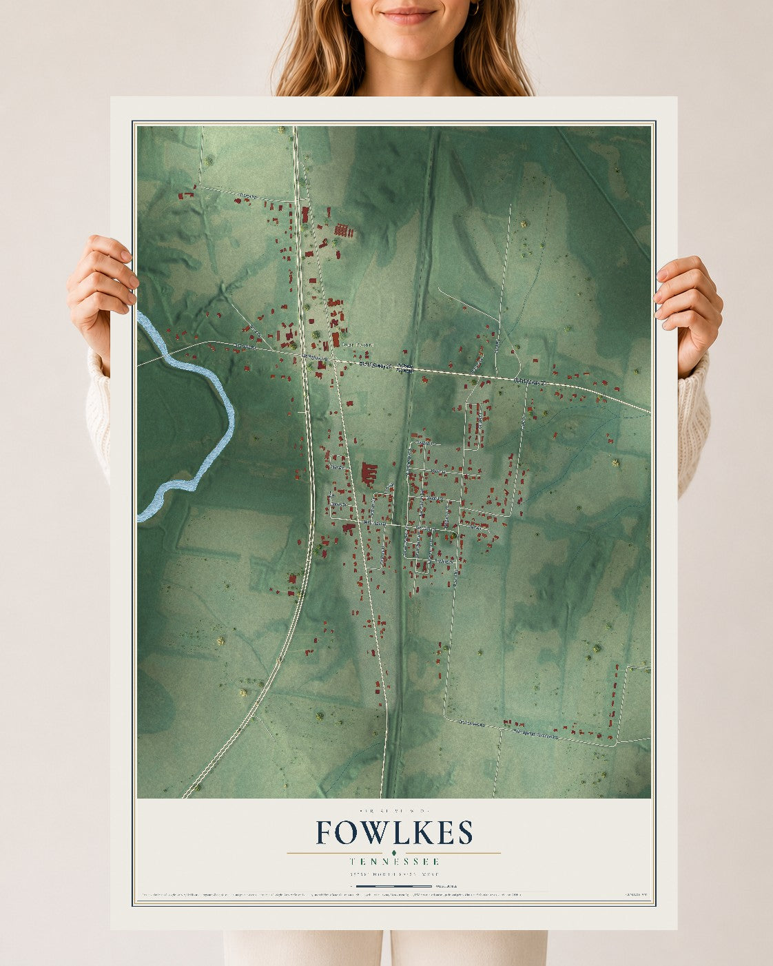 Map of Fowlkes, Tennessee, 24 x 36 inch unframed archival matte print