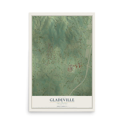 Map of Gladeville, Tennessee, 12 x 18 inch unframed archival matte print