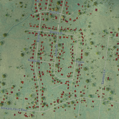 Close-up of the map of Gladeville, Tennessee print showing street and building detail