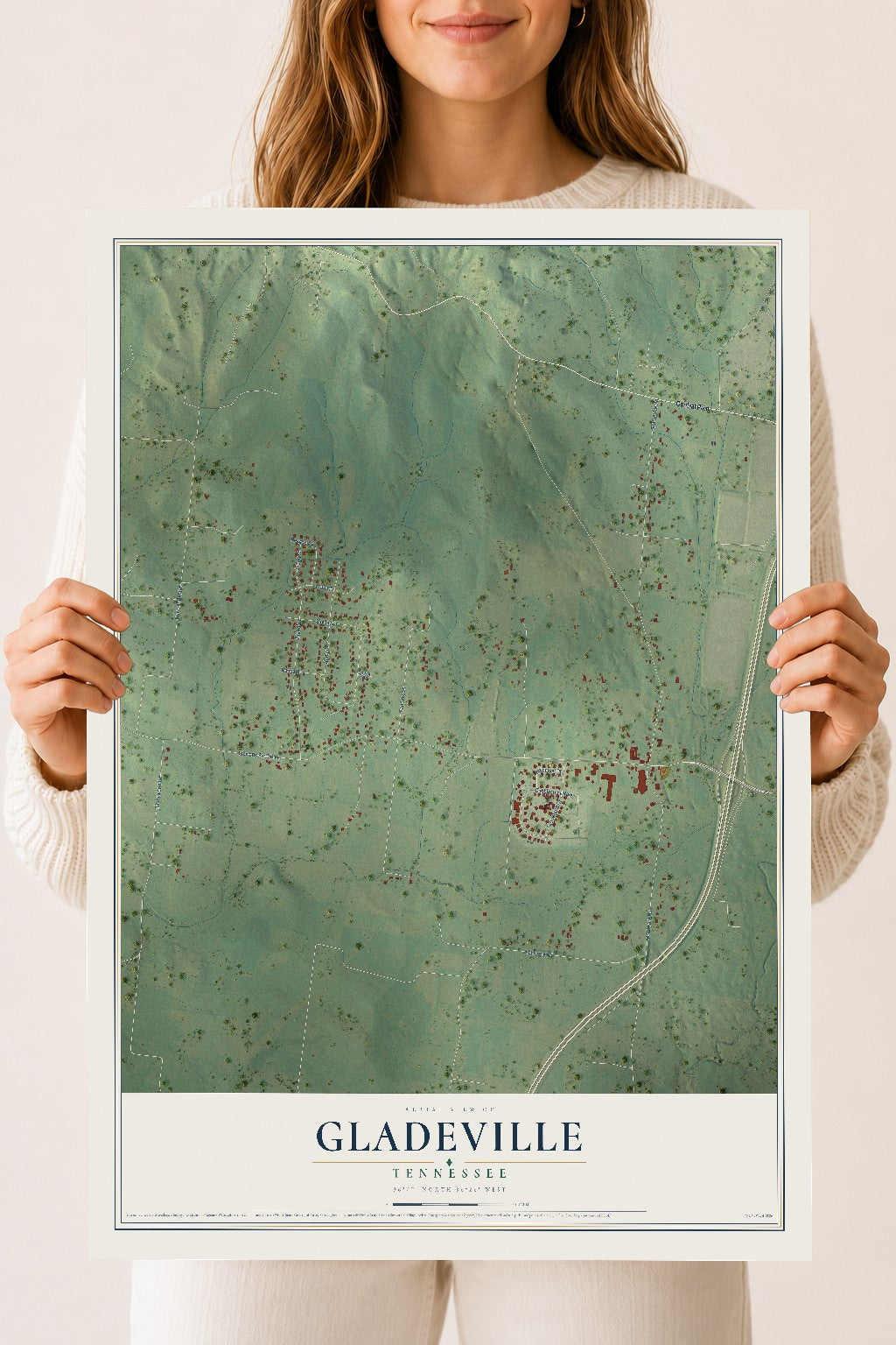 Map of Gladeville, Tennessee, 18 x 24 inch unframed archival matte print