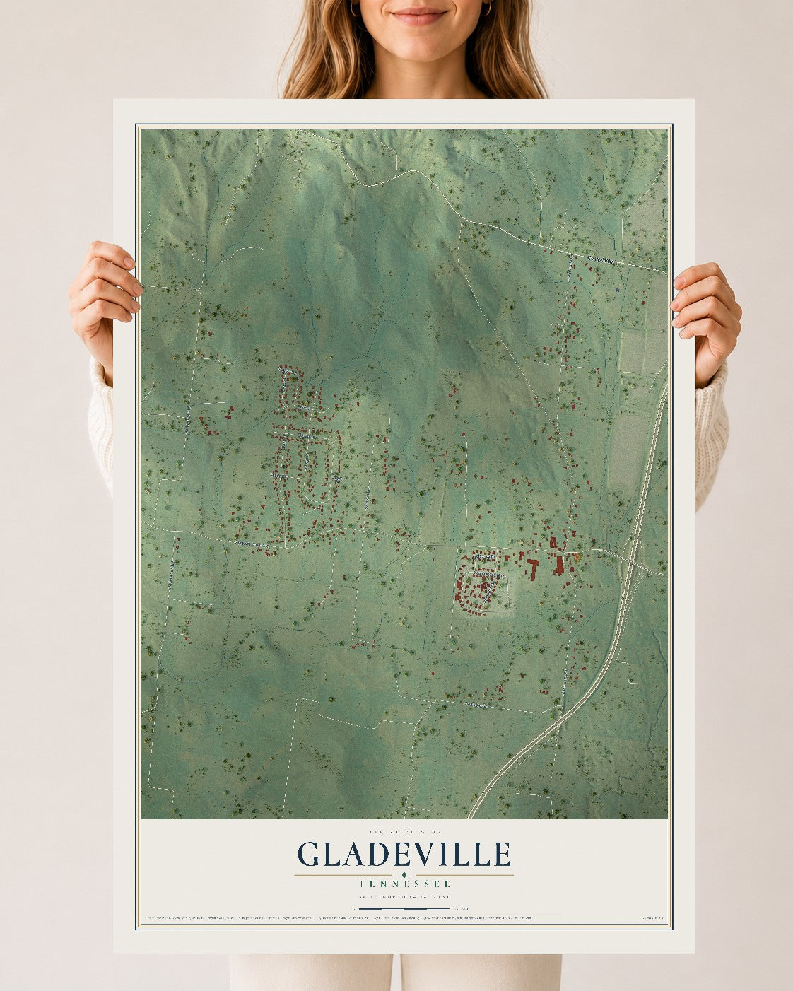 Map of Gladeville, Tennessee, 24 x 36 inch unframed archival matte print