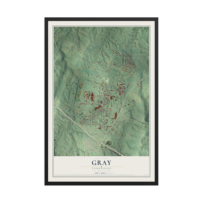 Map of Gray, Tennessee, 12 x 18 inch print in a black wood frame