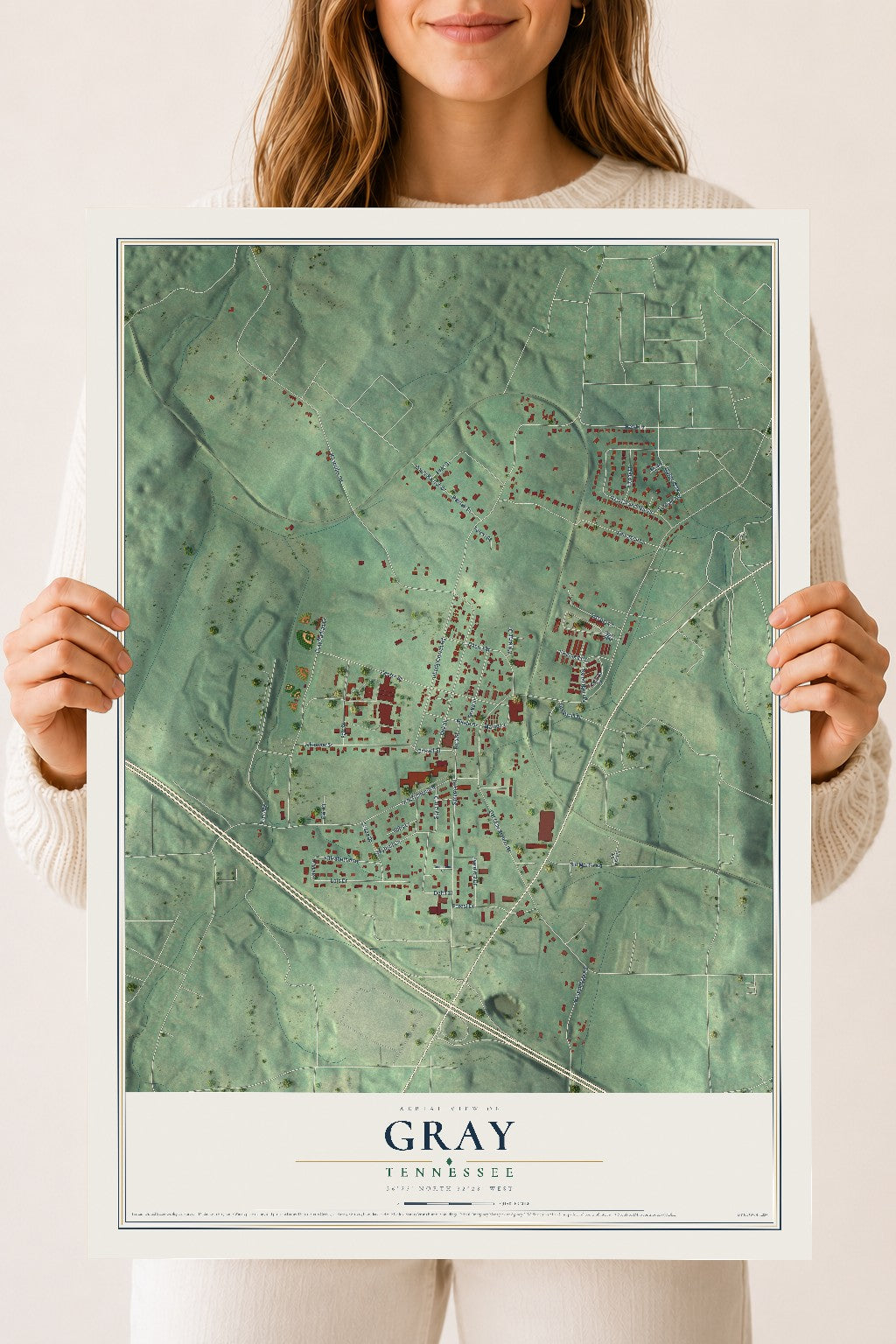 Map of Gray, Tennessee, 18 x 24 inch unframed archival matte print