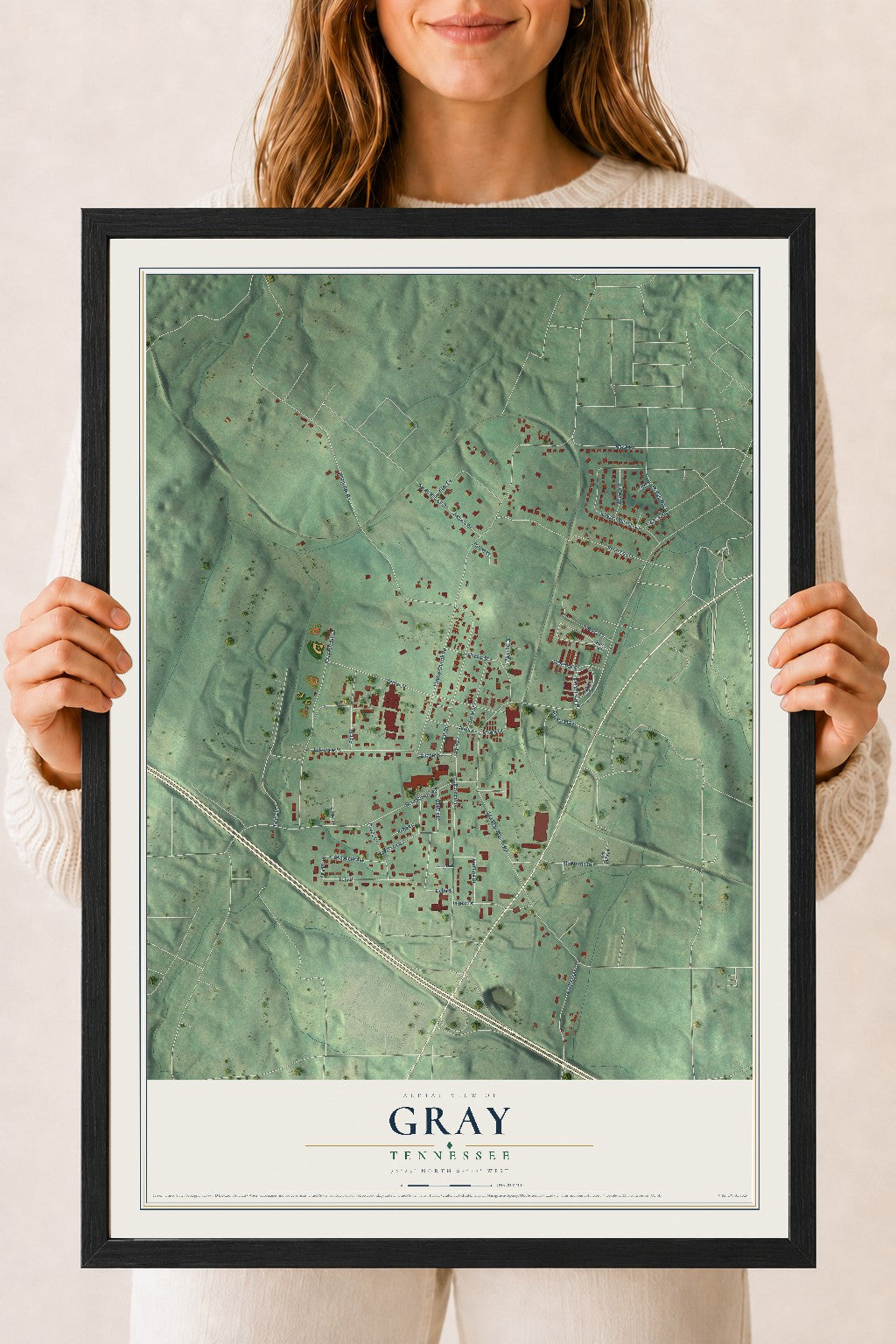 Map of Gray, Tennessee, 18 x 24 inch print in a black wood frame