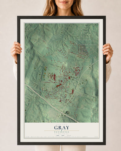 Map of Gray, Tennessee, 24 x 36 inch print in a black wood frame