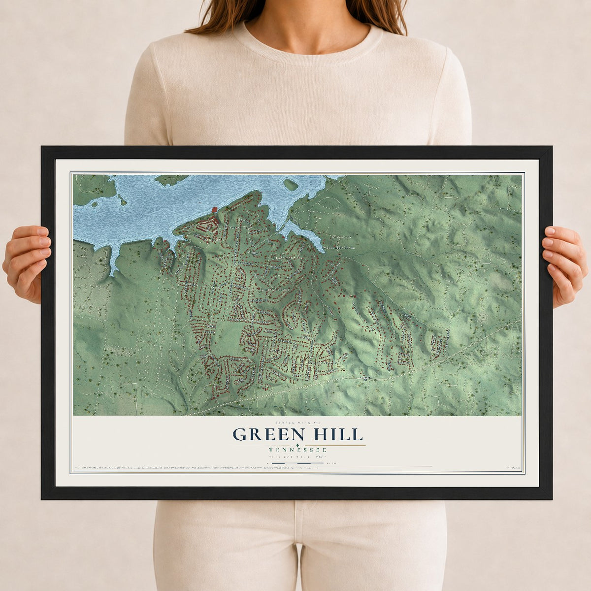Map of Green Hill, Tennessee, 12 x 18 inch print in a black wood frame