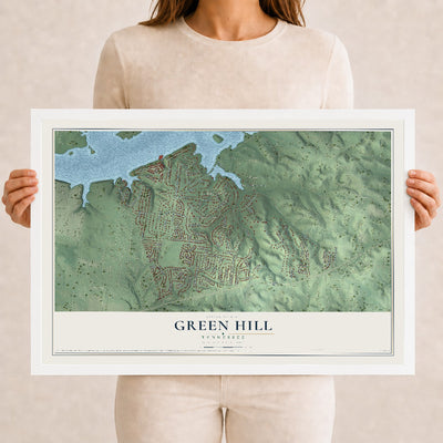 Map of Green Hill, Tennessee, 12 x 18 inch print in a white wood frame