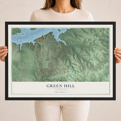 Map of Green Hill, Tennessee, 18 x 24 inch print in a black wood frame