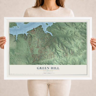 Map of Green Hill, Tennessee, 18 x 24 inch print in a white wood frame