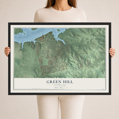 Map of Green Hill, Tennessee, 24 x 36 inch print in a black wood frame