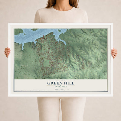 Map of Green Hill, Tennessee, 24 x 36 inch print in a white wood frame