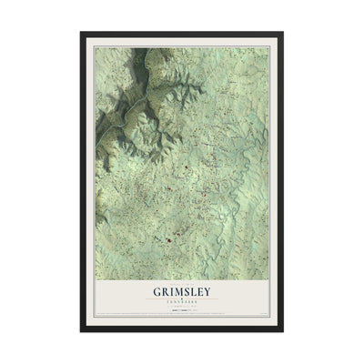 Map of Grimsley, Tennessee, 12 x 18 inch print in a black wood frame