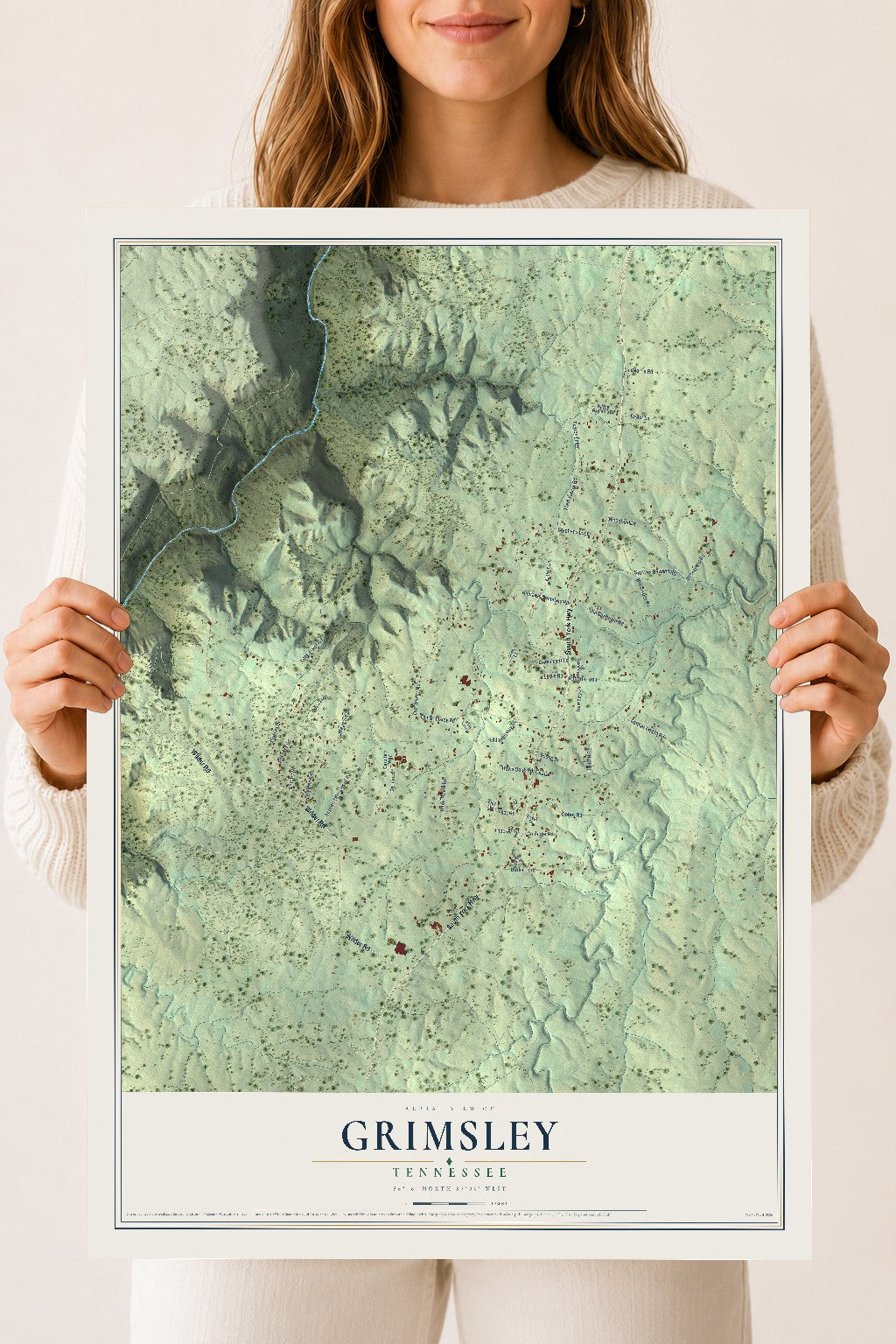 Map of Grimsley, Tennessee, 18 x 24 inch unframed archival matte print