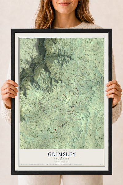 Map of Grimsley, Tennessee, 18 x 24 inch print in a black wood frame