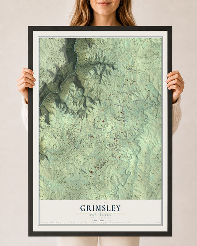 Map of Grimsley, Tennessee, 24 x 36 inch print in a black wood frame