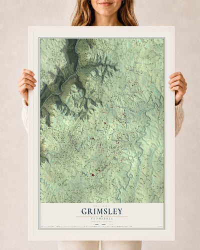 Map of Grimsley, Tennessee, 24 x 36 inch print in a white wood frame