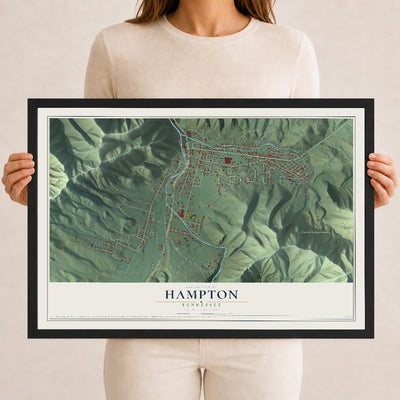 Map of Hampton, Tennessee, 12 x 18 inch print in a black wood frame