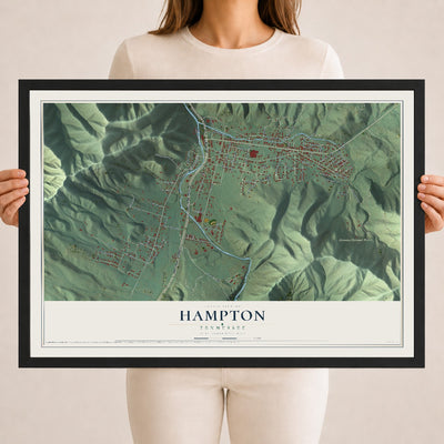 Map of Hampton, Tennessee, 18 x 24 inch print in a black wood frame