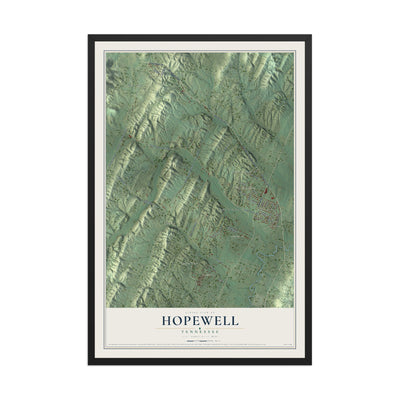 Map of Hopewell, Tennessee, 12 x 18 inch print in a black wood frame