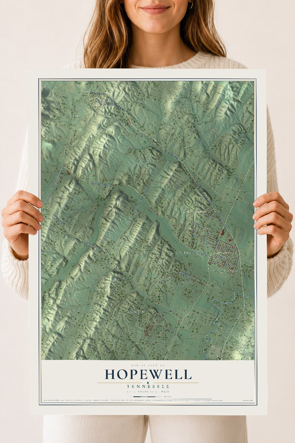 Map of Hopewell, Tennessee, 18 x 24 inch unframed archival matte print