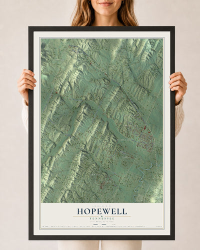 Map of Hopewell, Tennessee, 24 x 36 inch print in a black wood frame