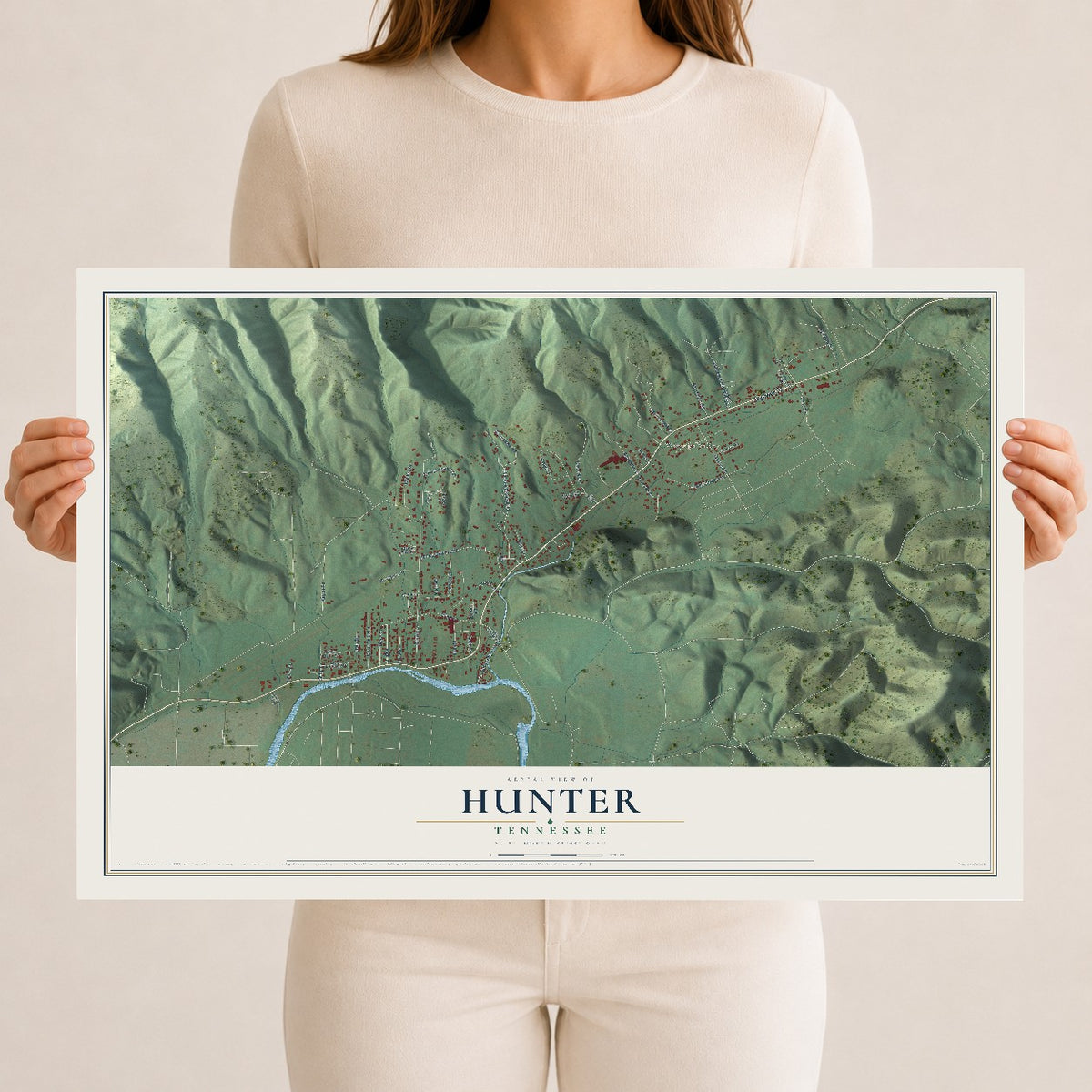 Map of Hunter, Tennessee, 12 x 18 inch unframed archival matte print