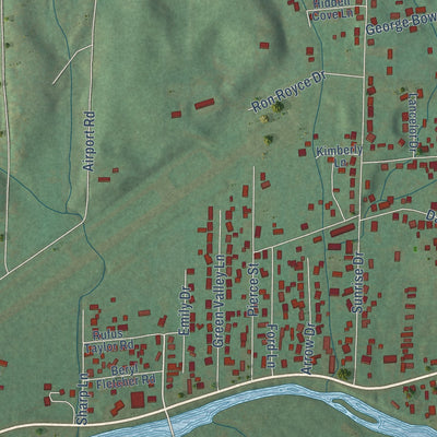Close-up of the map of Hunter, Tennessee print showing street and building detail